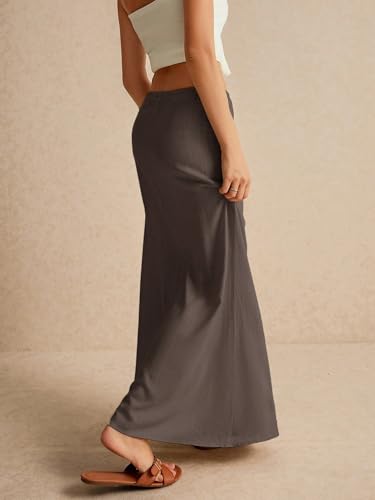 EARKOHA 2025 Women's Summer Maxi Skirt Drawstring Low Waist A Line Linen Long Flowy Skirts Coffee Brown1 XS4