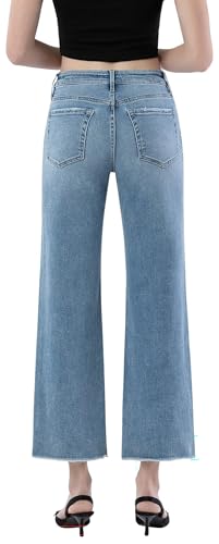 Women's Clean Cut Raw Hem Ankle Slim Wide Jeans2