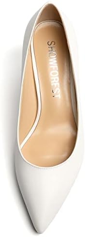SHOWFOREST Women's 2.5 Inch Mid Heel Pointed Toe Dress Dating Solid Slip On Leather Block Pumps Shoes White Size 9 - Zapatos de Tacon para Mujer | Image 4