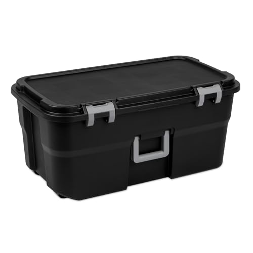22 Gallon Footlocker Storage Container, Heavy-Duty Plastic, with Lid, Wheels, and Latches, for Garage, Basement, Camping