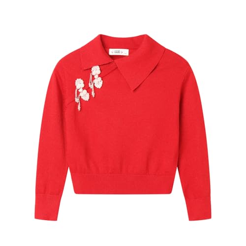 Mud Kingdom Girls New Years Dress Set Chinese Knot Traditional 2 Piece Sweater and Tulle Dresses Set Red3