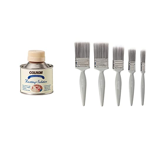 Ronseal CKS125 125ml Colron Knotting Solution and Harris Essentials Walls & Ceilings Paint Brush Set | Pack of 5 | 0.5", 1", 1.5", 2"