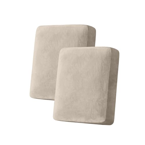 Image of Stretch Silver Fox Velvet Couch Cushion Cover - Soft and Comfortable Fuzzy Slipcover for Chair, Sofa, or Seat Cushion(2 Pcs for 2-Seat Cushion or Loveseat,Taupe)