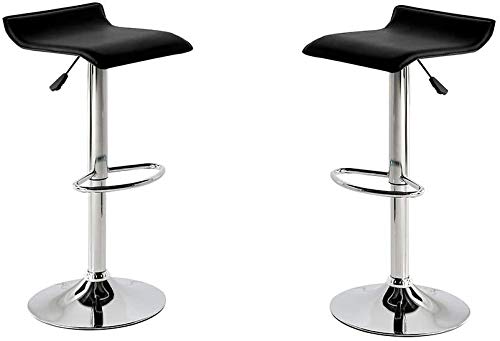 MOMMA HOME Set de 2 Taburetes de Asiento Elevado - Modelo Noa - Color Negro/Plata - Material Ecopiel/Metal Cromado - Medidas 38 x 39,5 x 64 cm