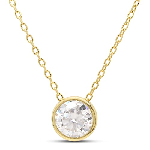 SAVEARTH DIAMONDS 1.00 ct 6.5MM Round Cut Lab Created Moissanite Diamond Bezel Set Solitaire Pendant Necklace In 14k Yellow Gold Over Sterling Silver 18" Chain (G-H Color, VVS1 Clarity) -  MNo-CHN-3-PEN-MOI-6.5MM-YSL