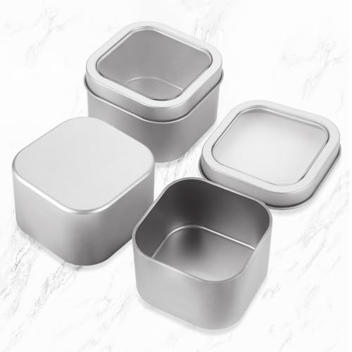 Image of DAJAVE 20 Pack Square Metal Tins with Window Lids, Silver Empty Tin Box Containers with Lid for Storage Drawing Pin Candies Jewelry Crafts, 3x3x2 Inch