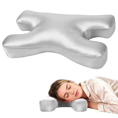vocheer Anti Wrinkle Pillow for Anti-Aging Ergonomic Face Pillow to Prevent Sleep Lines Silky Satin Beauty Pillow for Hair & Skin Care Side Sleeper Support to Reduce Puffiness Somnium (Gray)