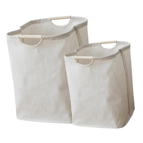 GALPADA 2 piezas Cesto Plegable para Ropa Sucia Grande de Algodón y Lino con Asa de Madera Cesta de Almacenamiento Multifuncional para Dormitorio Baño y Lavandería de Beige