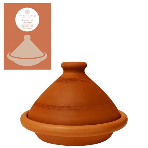 Tajine, original aus Marokko, Tontopf zum Kochen, Tuareg Ø = 26cm geeignet für 1-3 Personen, handgetöpfert aus Marrakesch, unglasiert, frei von Schadstoffe