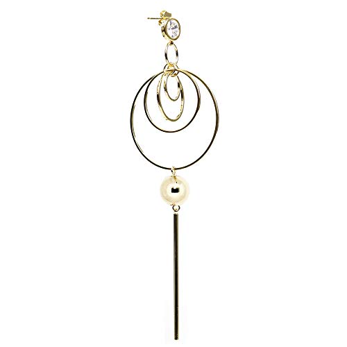 ViaTORY 20K Gold plated brass ball earring with 925 silver post, with 20K gold plated c.c.b ball galaxy structure design with round stick dropped earring for womens (Single earring)