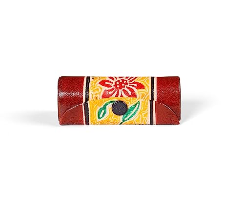 Leather Lipstick Case with Mirror Traditional Vintage Floral Print Box Jewellery Organiser Makeup Lip Balm Carry Case Travel Durable Women Girls Gift (Pack of 1)
