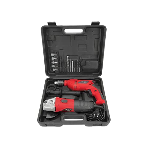ITOOLS - Pack Duo Perceuse à Percussion 500W et Meuleuse d'Angle 115mm 500W - Coffret Complet 17 Accessoires pour Perçage et Ponçage - Kit Outillage...