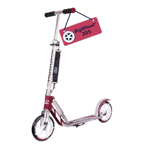 HUDORA Scooter BigWheel 205 - Rodillo de Aluminio Estable - Patinete Urbano Ajustable y Plegable con Soporte - Patín Deportivo para niños y Adultos hasta 100kg - Magenta/Plata