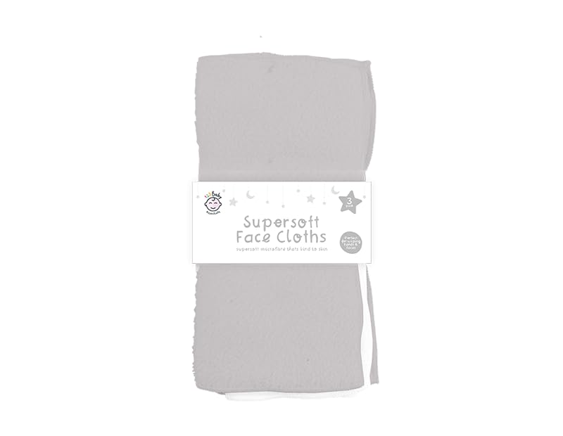 New 3 Pack Super Soft Baby FACE Hand Cloths Bath Flannel Wash Towel Wipe Feeding (Grey & White)