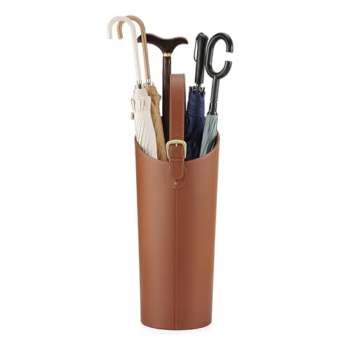 Porte-Parapluie en Cuir Marron à Grande Capacité avec Poignée pour Coin