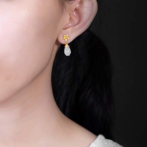 Pendientes de Jade Blanco Natural en Plata 925 Chapada Joyería Mujer 2