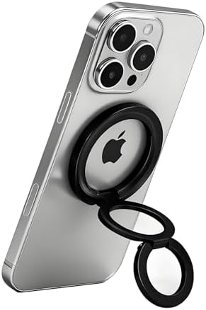 Magnetic Phone Ring for MagSafe Grip 【Super Magnet】 Magnetic pop Socket for iPhone【Can Rotate 360 Degrees】【Double Bracket】 Phone Ring for magsafe Grip Black 2025 New