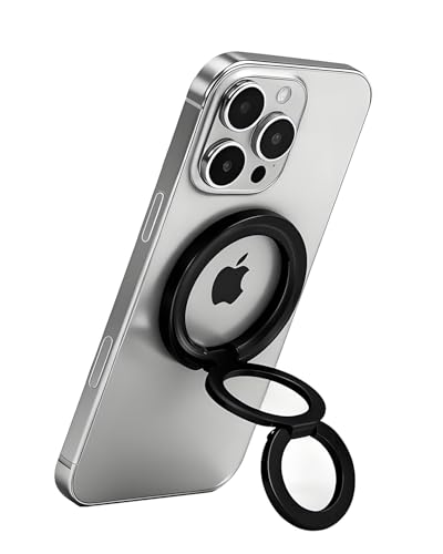 Image of ANEWSIR Magnetic Phone Ring MagSafe Phone Grip, Magnetic Cell Phone Stand Holder Finger Ring [Super Magnet] [360 Rotation] [Double Bracket] Compatible with iPhone 17 /16 /15 /14 /13 /12 Series - Black