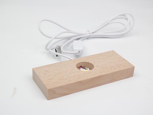 Image of LED Wood Light Display Base for Crystal Glass Art Wooden Lamp Stand Base Warm Light Rectangl Lighted Base for Resin Art Holder (Rectangl-Warm Light)