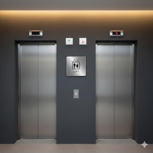 Image of Premium Brushed Silver Black Finish LIFT Acrylic Signage 6 Inch Self-Adhesive Sign For Business Shop Stores Cafes Shops Hospital School Office Hotel Restaurant Hotel Company Malls