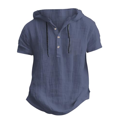 Mens Linen Shirts with Hood Lightweight UPF 50+ Summer Beach Hippie Tops Button Down Casual Sun Protection Shirt2