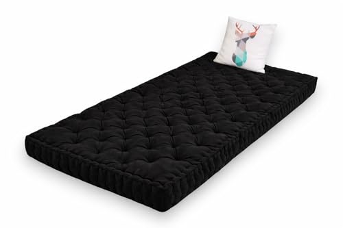 Image of ATOOTFUSION Soft Cotton Floor Box Mattress, 5-Inch Thick, Foldable, Movable, Medium Firm, Solid Colored (Black, Single 36X72X5 Inches)