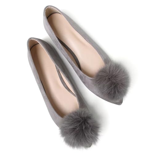TN TANGNEST Women's Pointed Toe Flats Cute Pompom Comfortable Soft Sole Slip on Flat Shoes