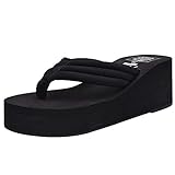 Orient Tree Women's High Wedge Flip Flops Platform Sandals Beach Shoes Black US 8.5