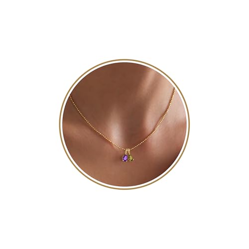 Birthstone Necklace for Women Dainty Gold Necklace with 2 Birthstone Christmas Stocking Stuffers Teen Girl Gifts Trendy Stuff Birthday Gift Moms 2025 Graduation Gift Adjustable Anniversary Jewelry for Daughter Girlfriend Friend