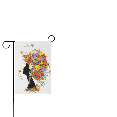 Drapeau de jardin en polyester durable avec motif fille afro-américaine et fleurs