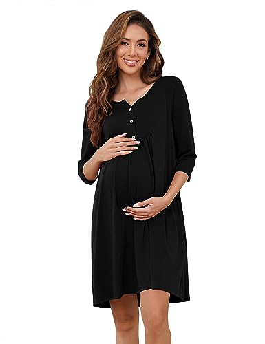 KOJOOIN Damen Nachthemd Geburt Stillnachthemd Baumwolle Nachtwäsche...