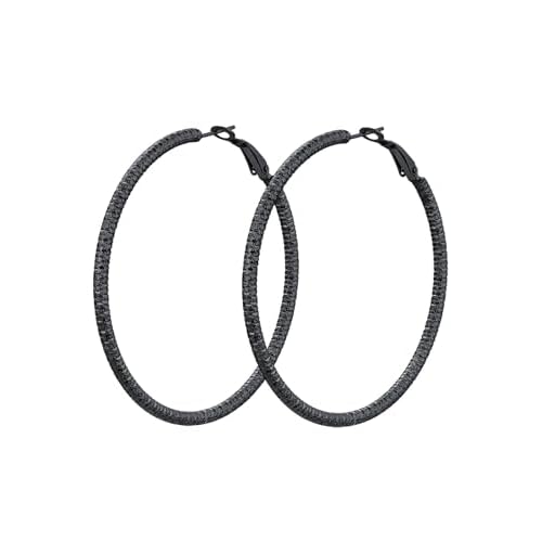 FindChic Stainless Steel Hammered Hoop Earrings for Women Gold Plated/Black 30mm/40mm/60mm/80mm/100mm 5 Sizes Large Ear Hoops, with Gift Box 60.0 Millimeters Black