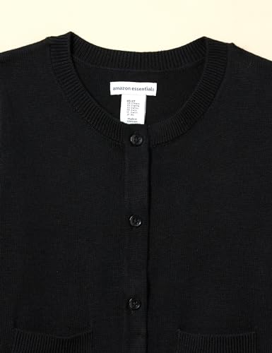 Amazon Essentials Mädchen Schmal Geschnittener Uniform-Cardigan-Pullover Mit Rundhalsausschnitt, Schwarz, 8 Jahre