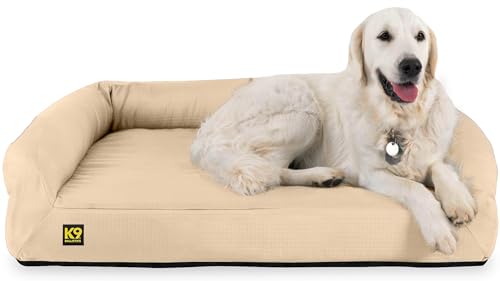 K9 Ballistics Tough Orthopedic Large Bolster Dog Bed - Washable, Durable and Water Resistant Dog Bed - Made for (L) Large Big Dogs, 40"x34", Sandstone