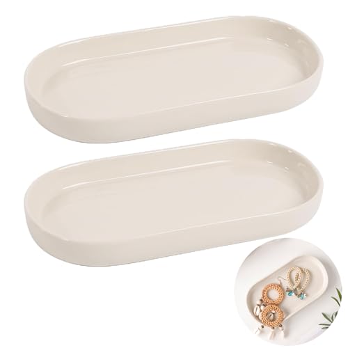 2 STK Deko Tablett Ceramics Badezimmer Tablett Kosmetiktablett Dekotablett Beige für Schminktische Badezimmer Küchen und Esszimmer (Beige)