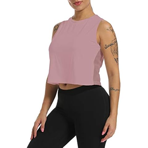 Zcavy Womens Crop Tops Flowy Muscle Tanks Exercise Running Shirt Yoga Mesh Workout Tennis Tank Tops for Women Pink S Cover