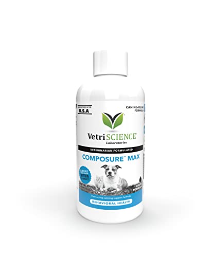 VETRISCIENCE Composure Liquid MAX for Dogs and Cats, 8 oz, Calming Supplement for Dogs Dealing with Separation Stress…