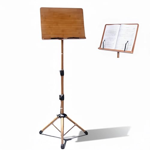 GOVNPJ Music Stand for Sheet Music, Adjustable to 68.9in Floor Book Stand Wood for Reading, Laptop Display Stand Standing Book Stand Tablet Stand with Page Paper Clip