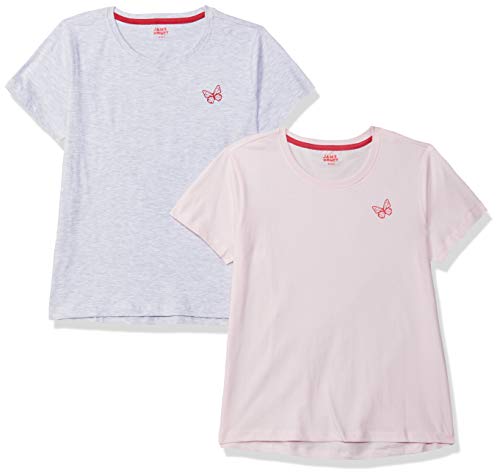 Image of Amazon Brand - Jam & Honey Girl's Plain Regular Fit T-Shirt (Pack of 2) (JHSS20GTSH102 Grey Melange + Lt. Pink 9-10 Years)