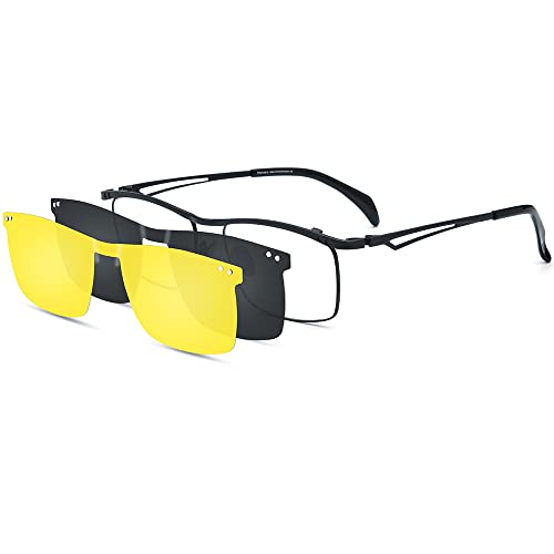 Image of FONEX Pure Titanium Glasses Frame Men Square Magnet Clip On Eyeglasses with Polarized Lens