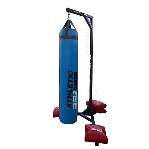 AthleticMMAGear Muay Thai Heavy Bag Stand 370 LB Capacity. Heavy Duty Punching Bag Stand Comes with 4 Unfilled Sand Bags