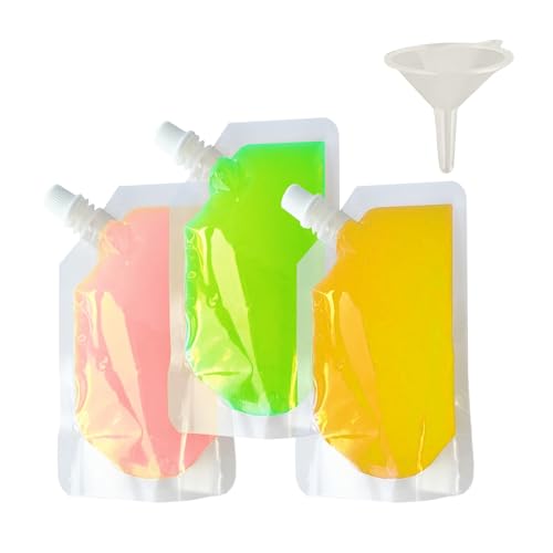 lisetar 20 Packs Clear Drink Pouches 250ml with Caps and Funnel for Festivals Leak Proof Alcohol Juice Liquid Pouches Beverage Bags Plastic Hip Flask for Parties Picnic Travel Sports (20 250ML)