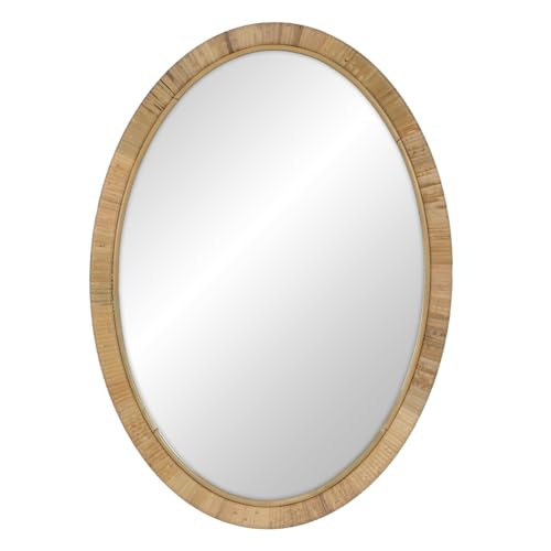 LOLAhome Espejo Oval Acordonado de Rattan Natural de 50x70 cm