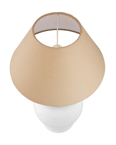 Image of Homesake Ceramic Pot Shaped Base White Table Lamp for Living Room, Bedside, Bedroom & Study | Nightstand | Modern Decorative Night Lamp with LED Bulb, Shade for Home Decor, Golden Cone Shade