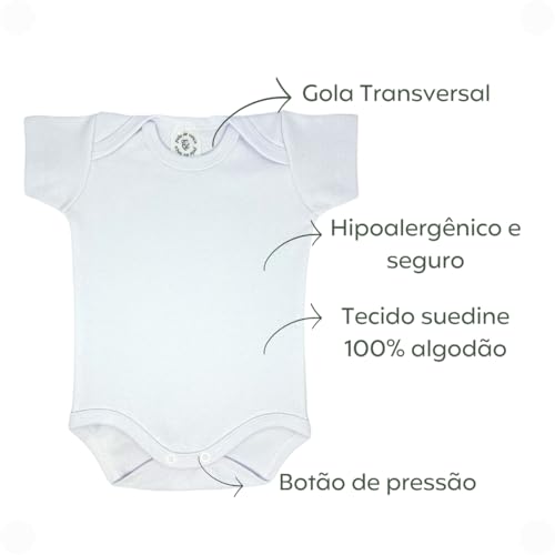 Kit Com 3 Bodies Manga Curta Para Bebê Menino Menina 100% Algodão (BRANCO, M)
