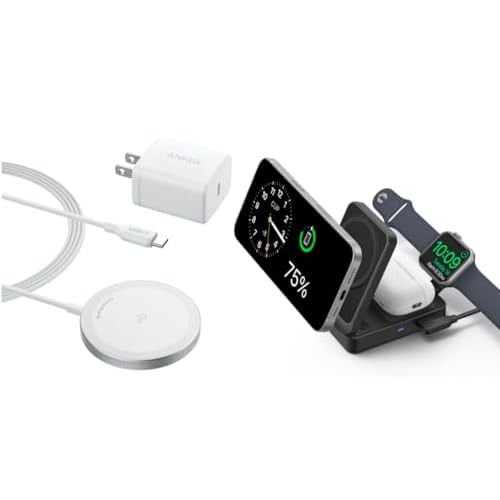 Anker MagGo 3-in-1 Charging Station, Qi2 Certified 15W MagSafe-Compatible Wireless Charger Stand, Foldable Charger for iPhone 15/14, AirPods, Apple Watch 9 (40W USB-C Charger Included) with