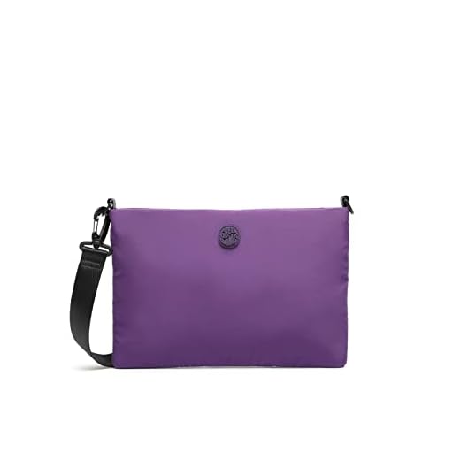MISAKO Kradi-R bolso bandolera en nylon reciclado - Bolso bandolera pequeño mujer gama ECO casual de diseño - Material reciclado Kradi-R Lila 21 X 30 X 2 cm