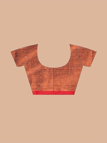 Image of Women's Tissue Cotton Saree | Plain Lightweight Tassel Pallu Saree with Blouse