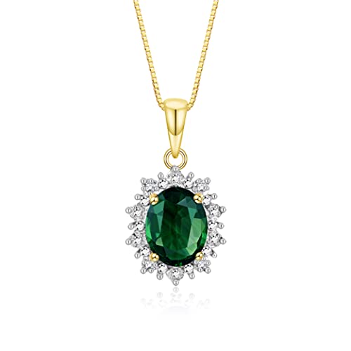 Image of Rylos Women's Yellow Gold Plated Silver Princess Diana Ring & Pendant Set. Gemstone & Diamonds, 9X7MM Birthstone. Matching Friendship Jewelry, Sizes 5-10.