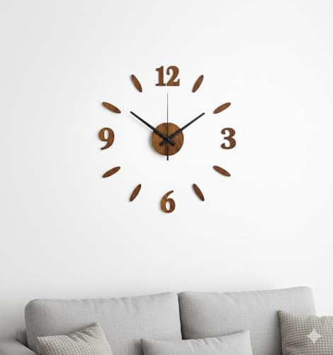 Image of cozyloom Wood Pan Large Wooden Wall Clock | Elegant Home Decor Timepiece for Living Room, Bedroom, Office, Dining wall & Home Interiors (Brown)